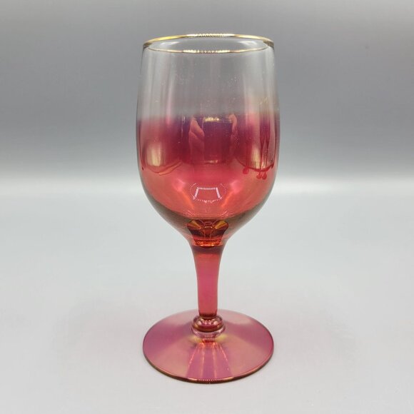 Vintage Set Of 4 MCM Cranberry Ombre Wine Glasses With Gold Rim Accent #2 - Picture 9 of 12